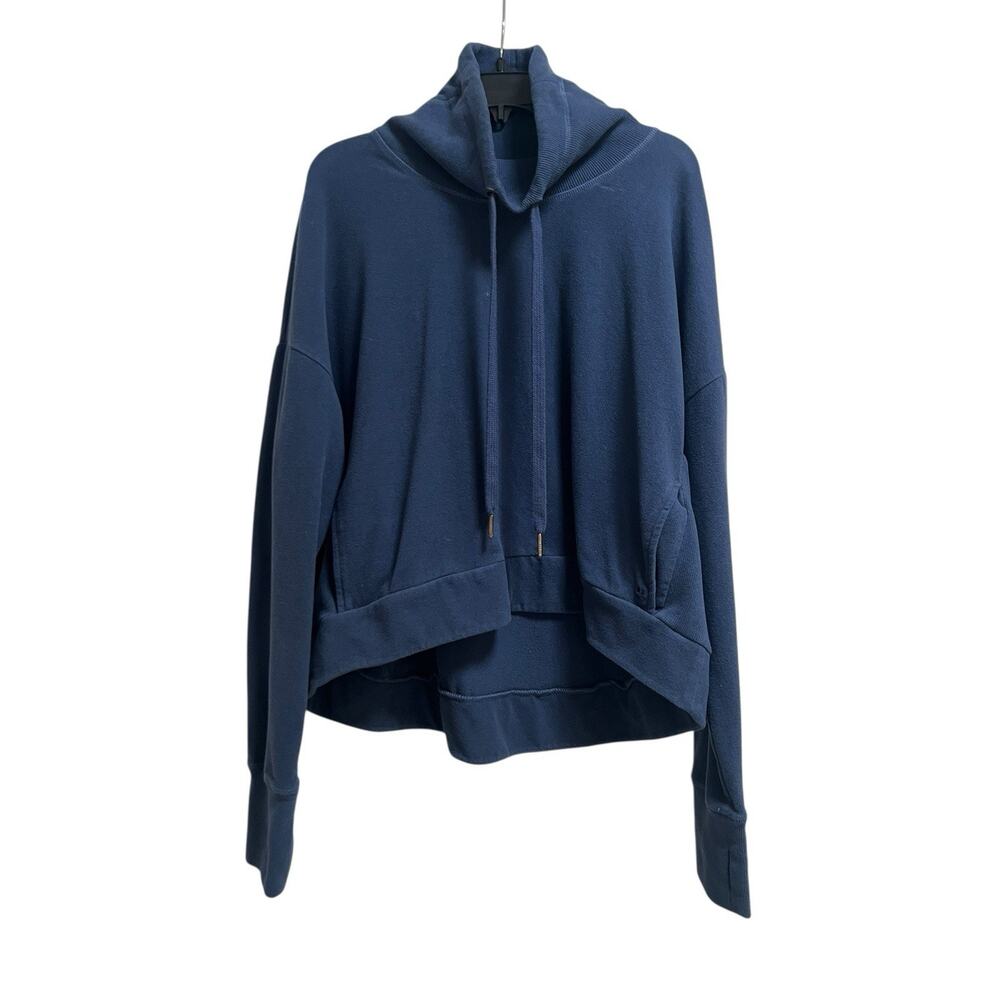 Sweaty Betty Blue Uneven Pullover SZ M Sweatshirt Cropped Relaxed Fit Pockets